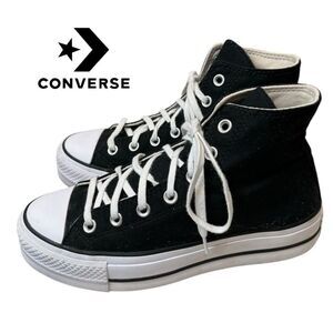 Converse Chuck Taylor All Star Black White Lift Platform Canvas Sneakers 8